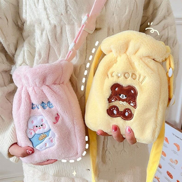 Plush Embroidery Washable Can Be Crossbody Water-Filled Warm Water Bag Green Bear