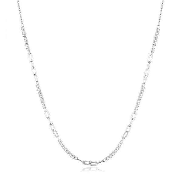 BSN282 Sterling Silver S925 Sparkling Spliced Zirconia White Gold Plated Necklace