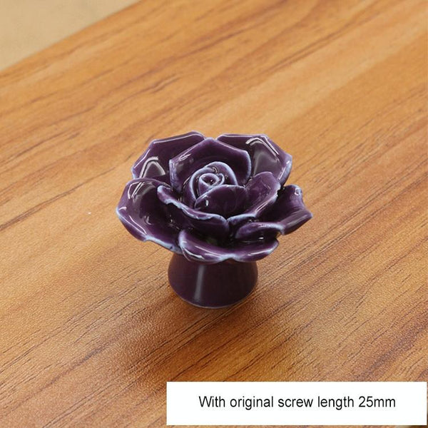 41mm Rose Shape Modern Literary Color Glazed Ceramic Cabinet Drawer Handle(Purple)