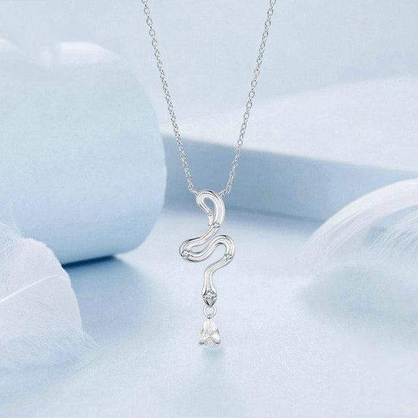 S925 Sterling Silver Platinum-plated Vintage Snake Drop Necklace(BSN385)