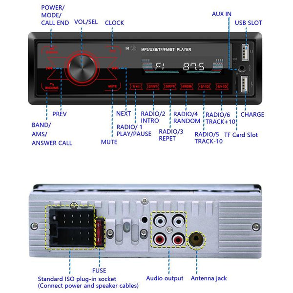 A2818 Car Bluetooth Speakerphone Car MP3 Player Function Touch Double U Disk Colorful Lights Radio, Specification: Standard+8G Memory Card
