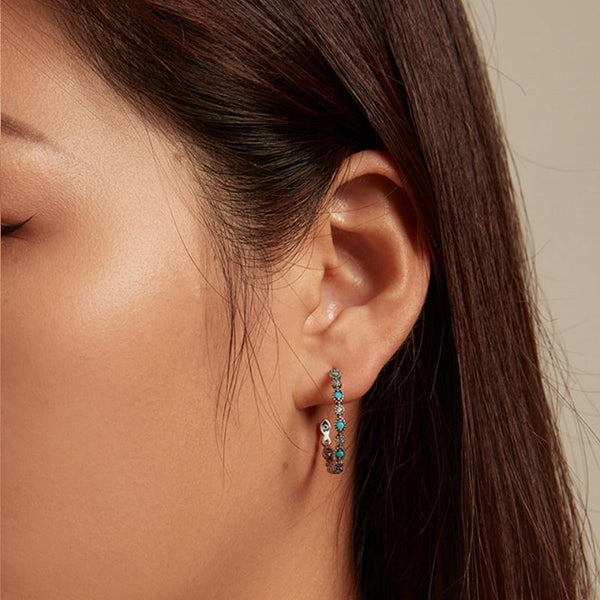 BSE754 Sterling Silver S925 Devil Eye Sparkling Zirconia Earrings