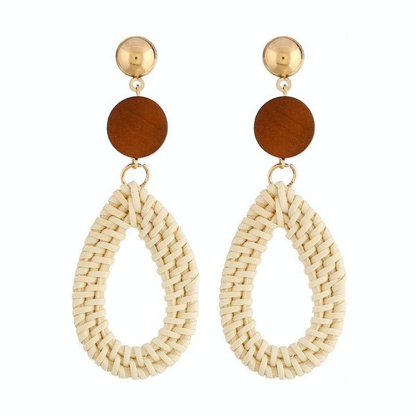 E2002-9 Coffee Water Drop Bamboo Vine Handmade Woven Earrings Bosomia Style Earrings