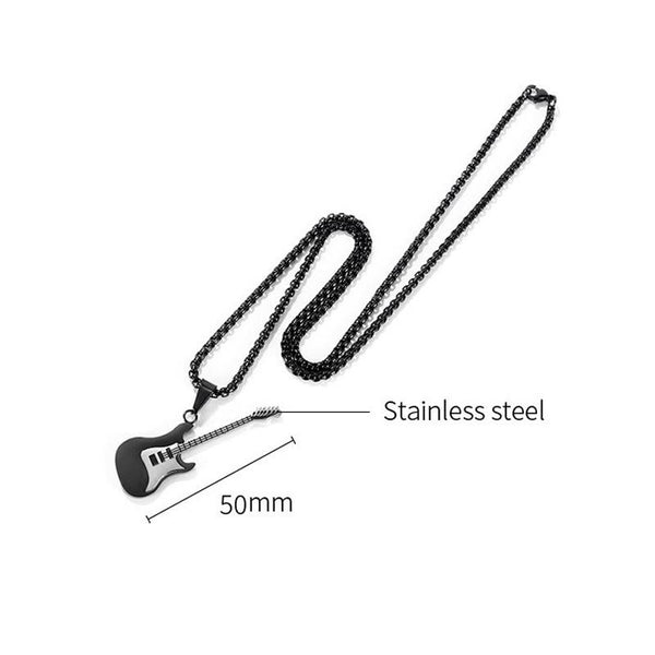 OPK 1989 Personality Stainless Steel Guitar Pendant Titanium Steel Necklace, Color: Black Pendant+0.3x55cm Pearl Chain