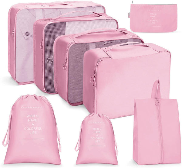 8 In 1 Beam Mouth Travel Storage Bag Set Folding Storage Bag(Pink)