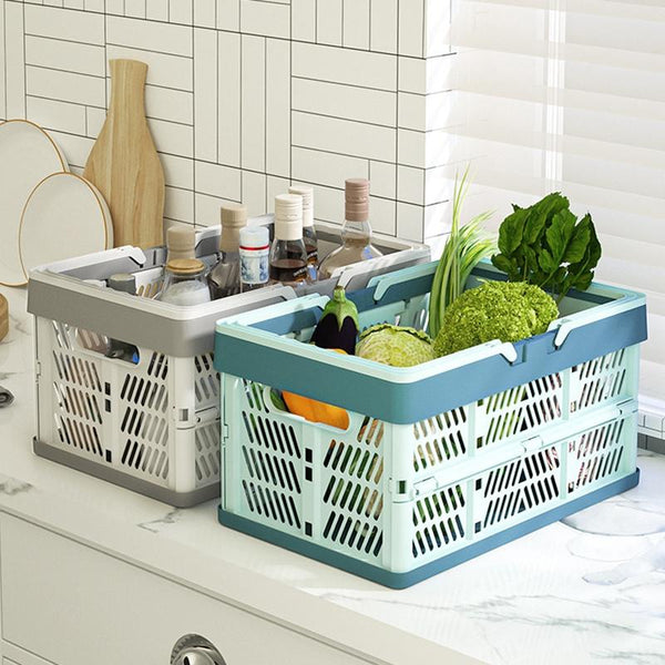 38x25x20cm Plastic Folding Storage Basket Shopping Basket Camping Storage Box With Handle(Gray)
