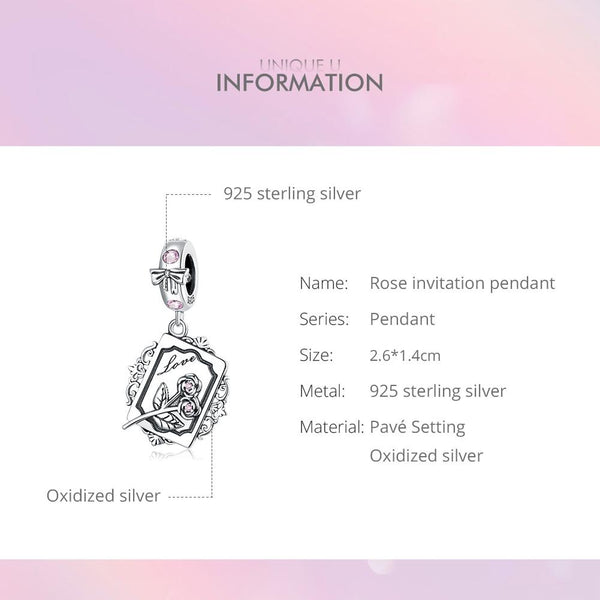 S925 Sterling Silver Rose Invitation Pendant DIY Bracelet Necklace Accessories