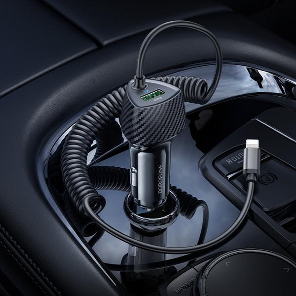 BOROFONE BZ31E Solid PD30W 8 Pin Cable + QC3.0 USB Port Car Charger(Black)