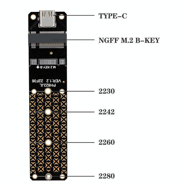 NGFF M.2 Bkey SATA Hard Disk SSD To USB3.1 Type-C / USB-C Expansion Card Conversion Board(Black)