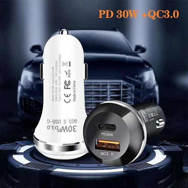 P28 USB-C PD30W + QC3.0 18W USB Dual Port Car Charger(Black)
