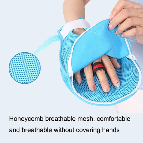 Finger Fixed Restraint Belt Elderly Fixed Comfortable Breathable Anti-extraction Tube Anti-scratch Gloves(Blue)