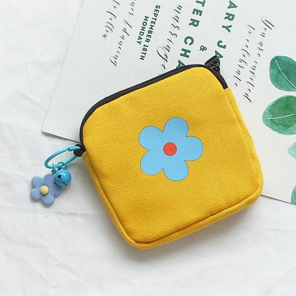 Sanitary Napkin Storage Bag Large Capacity Little Bag Canvas Simple Short Wallet(Orange)