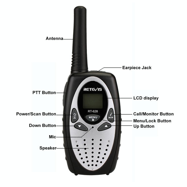1 Pair RETEVIS RT628 0.5W US Frequency 462.550-467.7125MHz 22CHS Handheld Children Walkie Talkie(White)