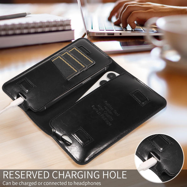 PU Flip Double Phone Card Slot Case, Size:15.7 x 9cm(Black)