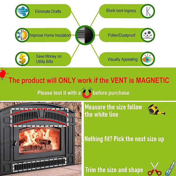 2 PCS Magnetic Fireplace Draft Stopper Fireplace Cover to Block Cold Air 91.44 x 10.16cm