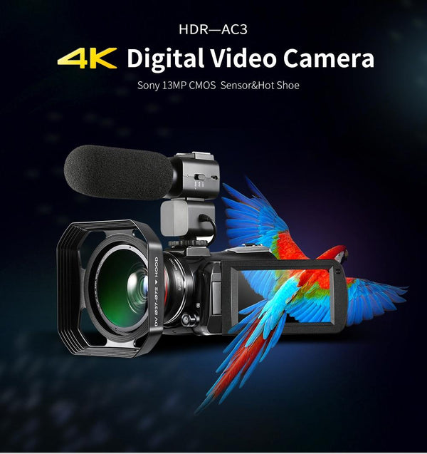 ORDRO AC3 3.1 inch IPS Screen 4K Full HD 13MP Night Vision WiFi Live Camcorder DV Digital Camera, Style:Standard+ Microphone +Fill Light(Black)