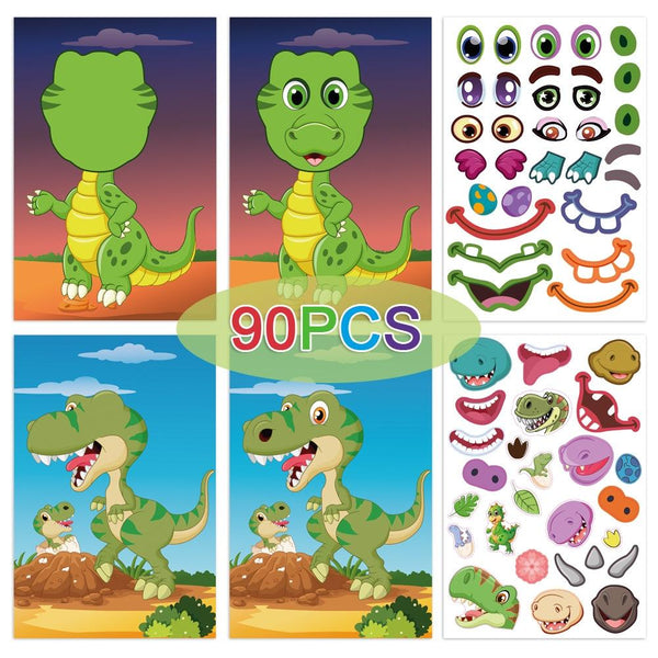 Face Changing Stickers Early Learning DIY Puzzle Stickers Toys(Dinosaur)