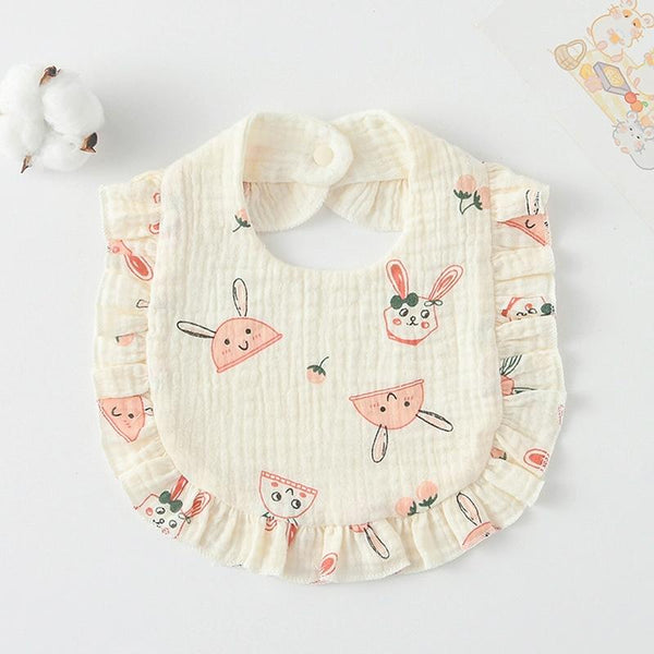 Baby Feeding Bib Ruffle Infants Saliva Towel Soft Cotton Burp Cloth, Style: Cherry Bunny