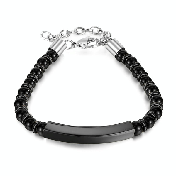 OPK GS1552 Stainless Steel Onyx Beaded Bracelet, Color: Black
