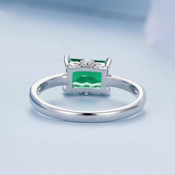 BSR461-7 S925 Sterling Silver White Gold Plated Light Luxury Green Diamond Ring Hand Decoration