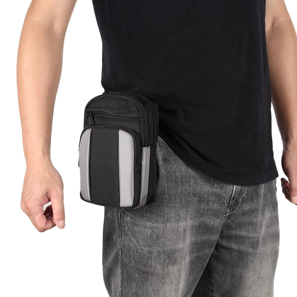 Multifunctional Casual Crossbody Mobile Phone Storage Waist Bag(Light gray + Black)