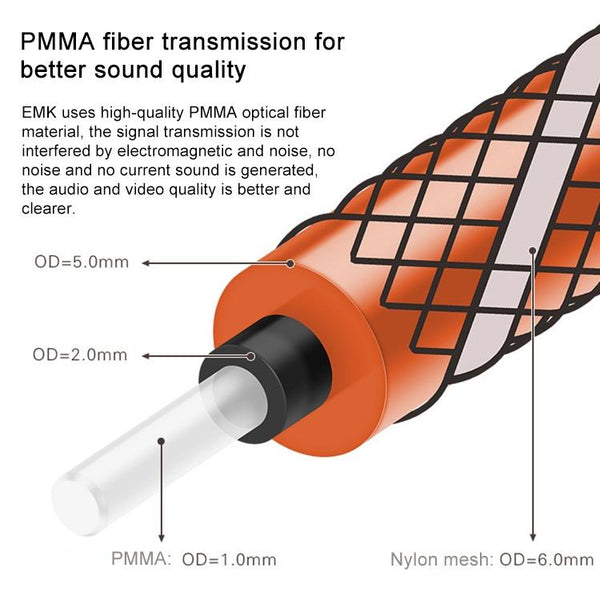 EMK 90 Degree Swivel Adjustable Right Angled 360 Degrees Rotatable Plug Nylon Woven Mesh Optical Audio Cable, Cable Length:5m(Orange)