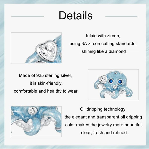 S925 Sterling Silver Cute Ocean Octopus DIY Beads(SCC2728)