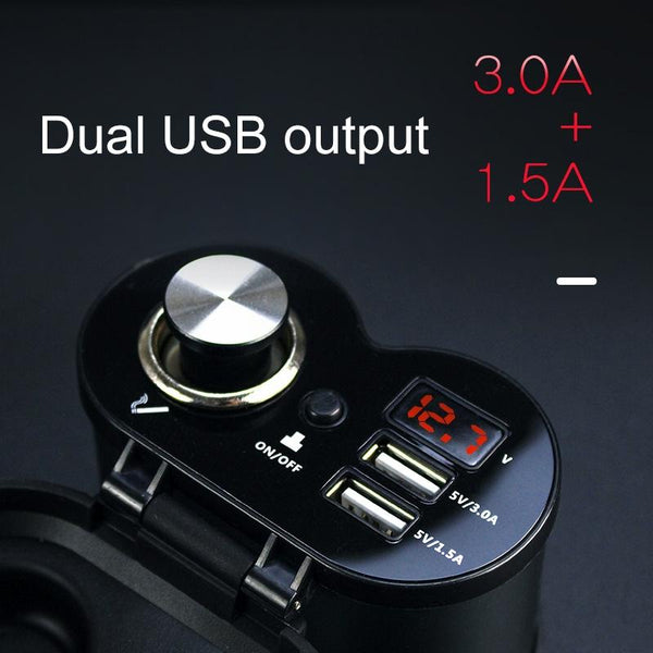 Portable Motorcycle Aluminum Alloy Dual USB Charger Cigarette Lighter (Gold)
