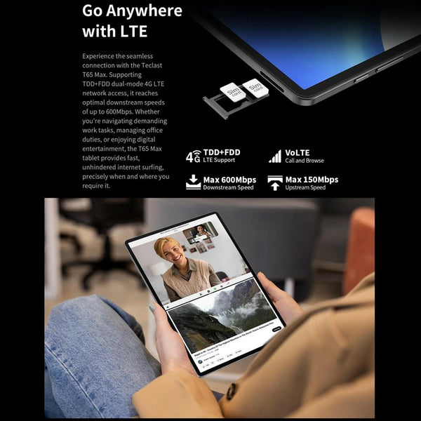 Teclast T65 Max Tablet PC 13 inch, 8GB+256GB,  Android 14 MediaTek Helio G99 Octa Core, 4G LTE Dual SIM