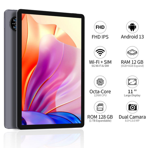 VASOUN M60 4G LTE Tablet, 6GB+128GB, 11 inch, Android 13 UNISOC T606 Octa Core CPU, Global Version with Google Play(Grey)