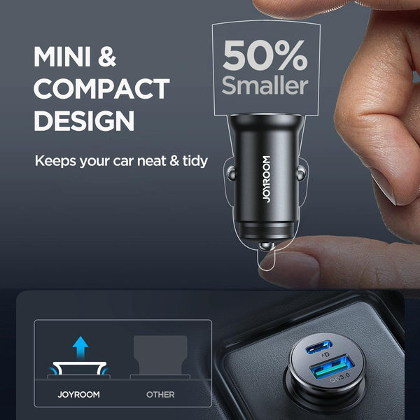 JOYROOM JR-CCN05 30W PD+QC3.0 Mini Metal Car Charger(Black)
