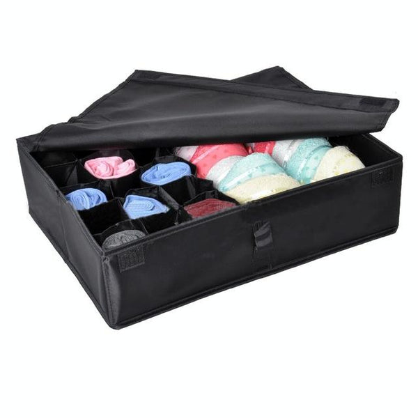Oxford Cloth Underwear Socks Assortment Storage with Lid Finishing Box(Black)