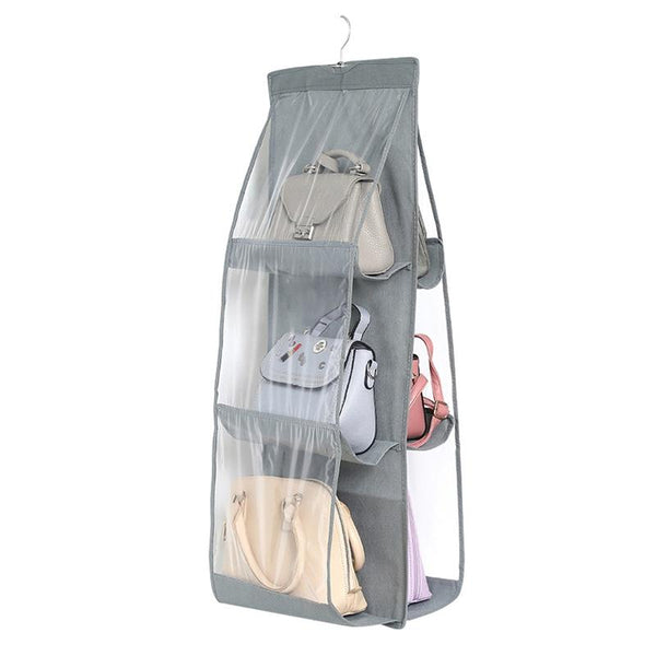 B05005 Double Sided 6 Pocket Hanging Bag Non-woven Fabric Hanging Handbag Organizer(Grey)