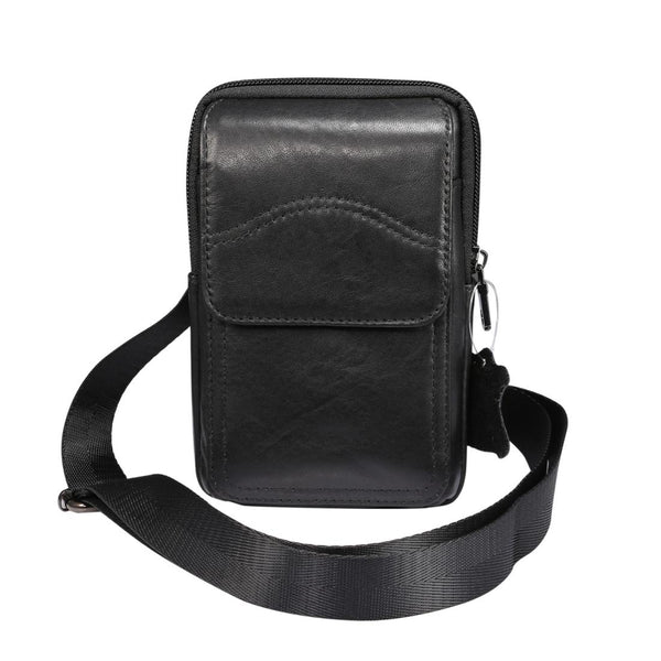 Multi-functional Universal Leather Waist Hanging One-shoulder Mobile Phone Waist Bag For 6.5 Inch or Below Smartphones(Black)