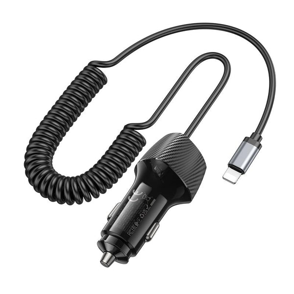 BOROFONE BZ31E Solid PD30W 8 Pin Cable + QC3.0 USB Port Car Charger(Black)