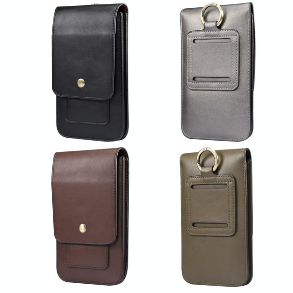 Lambskin Texture Men Phone Universal Double Lattice Waist Bag Leather Case, Size:L(Black)