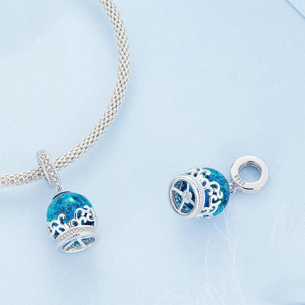 BSC735 Sterling Silver S925 Crystal Ball Bracelet Pendant Zirconia Lucite Bead Charm