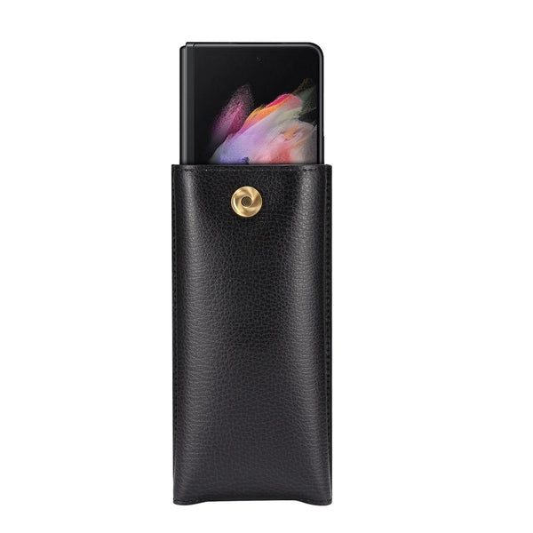 Litchi Texture Waist Belt Wallet Bag For Folding Screen Phone(Black)