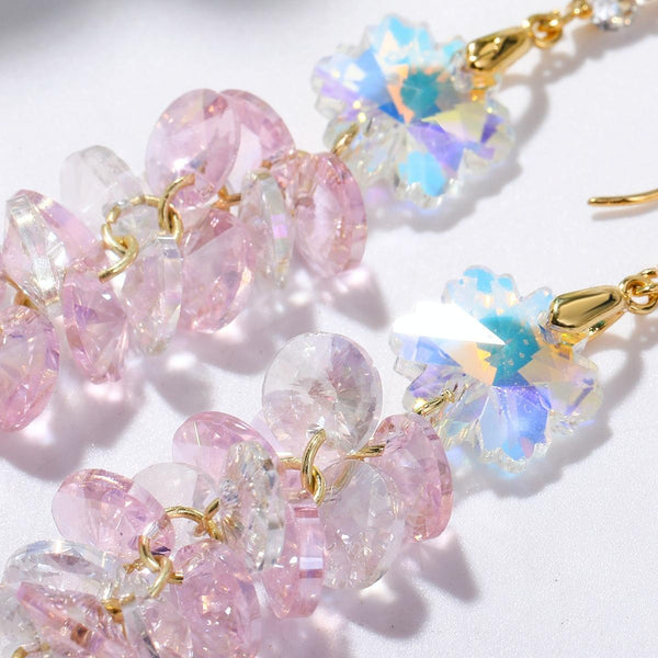 E2204-5 Pink Transparent Scattered Natural Crystal Handmade Earrings Zircon Long Earrings