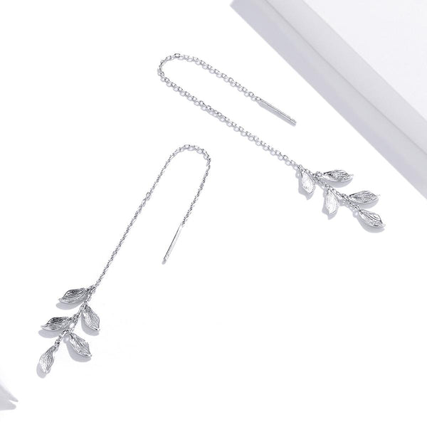 S925 Sterling Silver Simple Style Long Leaves Women Earrings