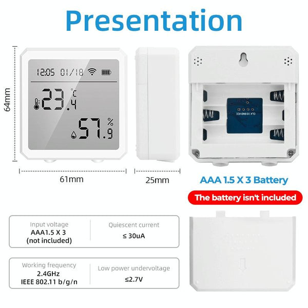 Wifi Temperature And Humidity Meter Sensor Equipment Smart Home Graffiti APP Temperature And Humidity Sensor(Black)