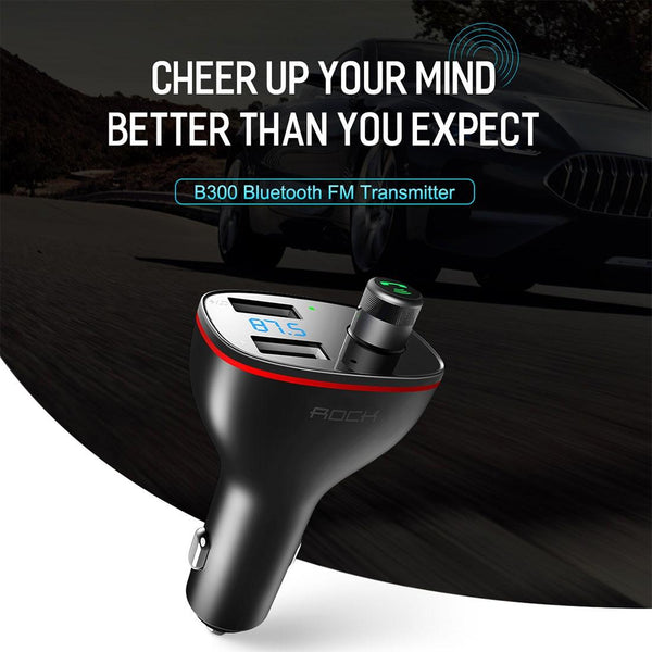 Rock B300 Wireless Bluetooth V4.2 FM Transmitter Radio Adapter Car Charger, With Dual USB Output & Hand-Free Calling, Music Player Support USB Flash Drive & U Disk, Compatible with IOS & Android