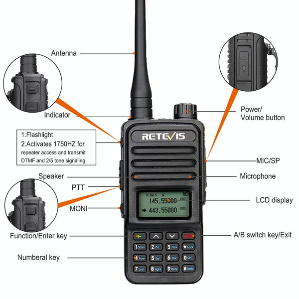 RETEVIS RT85 EU Frequency 136.000-174.000MHz+400.000-470.000MHz 200CHS Dual Band Digital Two Way Radio Handheld Walkie Talkie(Black)