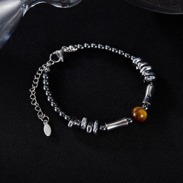 OPK GS1550 Personalized Stainless Steel Black Gallstone Tiger Eye Stone Bracelet