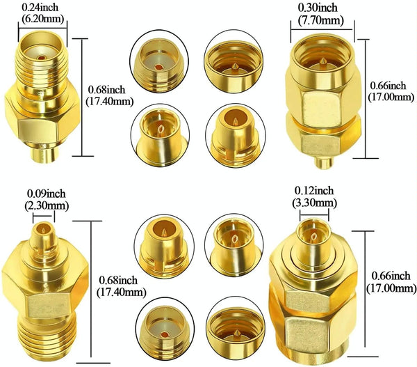 SMA Male To MMCX Female Coaxial Adapter Kit Brass Coaxial Connector RF Antenna Adapter