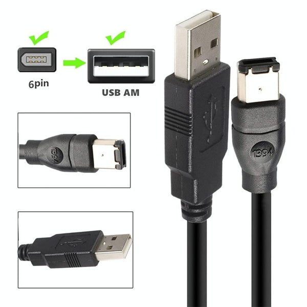 JUNSUNMAY Firewire IEEE 1394 6 Pin Male to USB 2.0 Male Adaptor Convertor Cable Cord, Length:3m