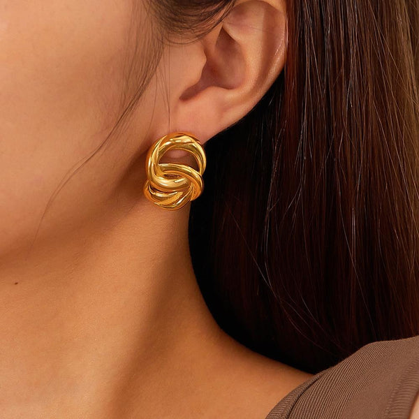 OPK GE910 1pair Simple Geometric Looped Temperament Stud Earrings Vintage Stainless Steel Earrings