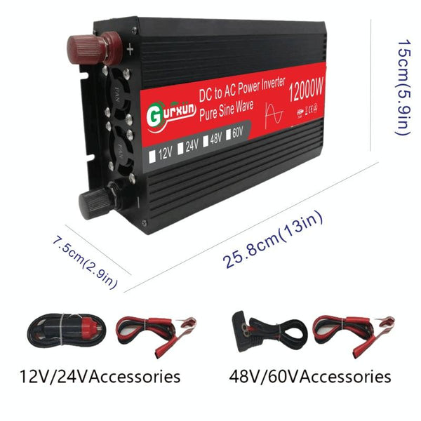 Gurxun 12000W High Power Household Car Sine Wave Inverter, Specification: 24V To 220V
