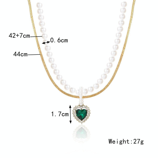 N2209-5 Double-layer Green Love Ladies Temperament Necklace Collarbone Chain