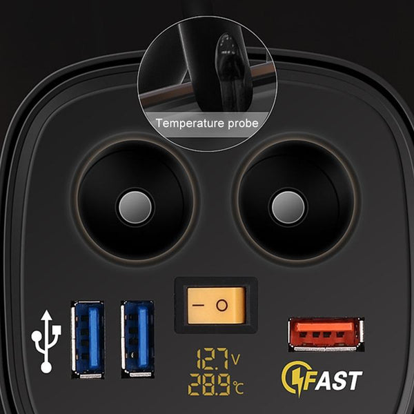 Universal Car QO3.0 Three Port USB Charger Power Outlet Adapter with LED Digital Voltmeter and Thermometer (Yellow Light)